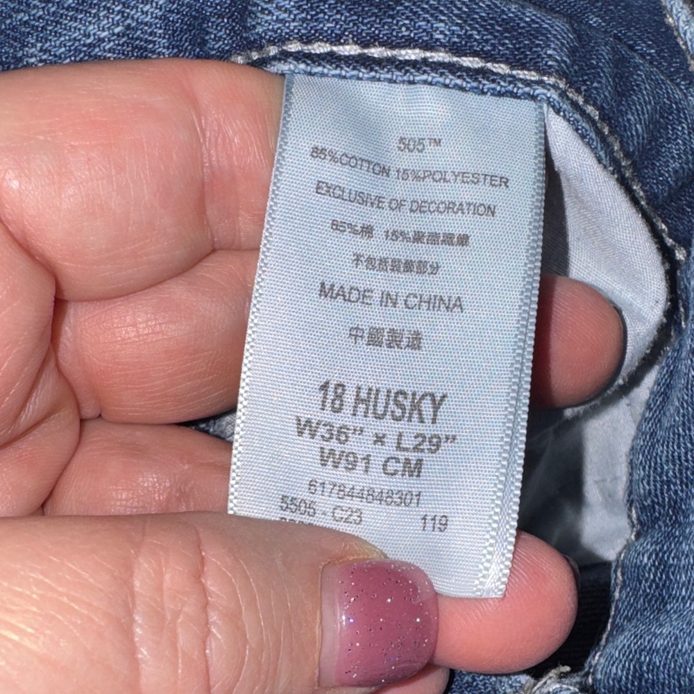 Levi Strauss 505 Boys Jeans 18 Husky 36x29 Straight Leg Blue Like New - Picture 10 of 11